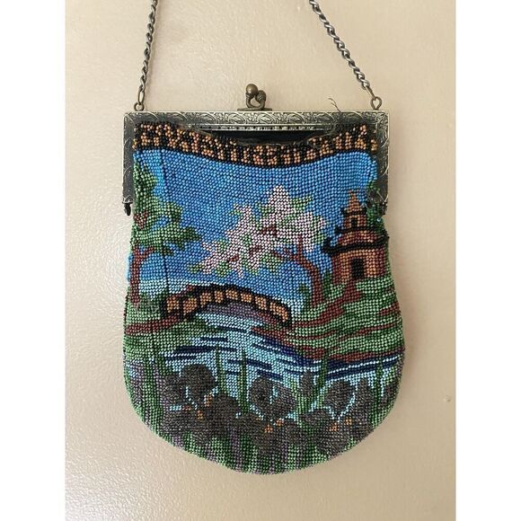 Vintage Micro Beaded Landscape Pictorial Antique Bag Purse Evening 1920s 30s - Picture 2 of 9